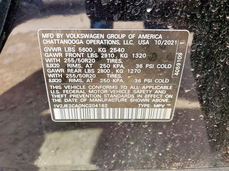 1V2JE2CA0NC204162 - 2022 VOLKSWAGEN ATLAS CROS SE BLACK photo 13