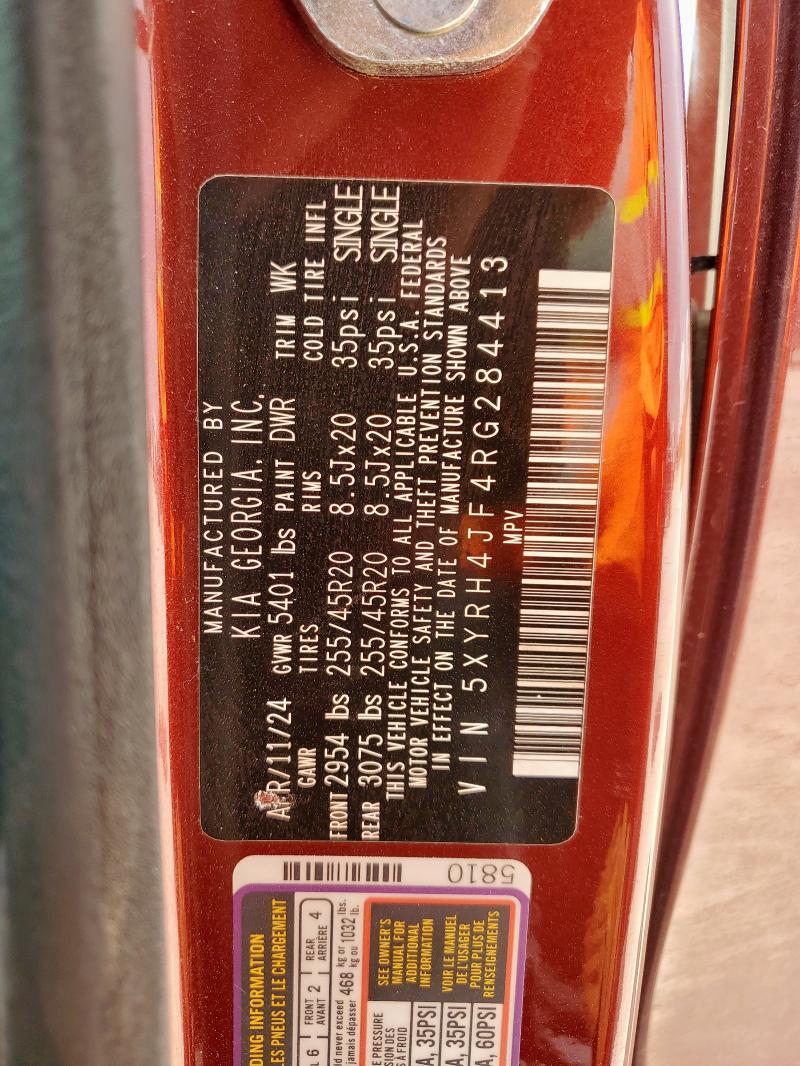 5XYRH4JF4RG284413 - 2024 KIA SORENTO EX წითელი ფოტო 14