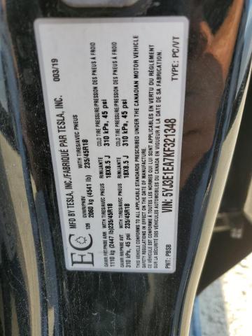 5YJ3E1EA7KF321348 - 2019 TESLA MODEL 3 Սև լուսանկար 13