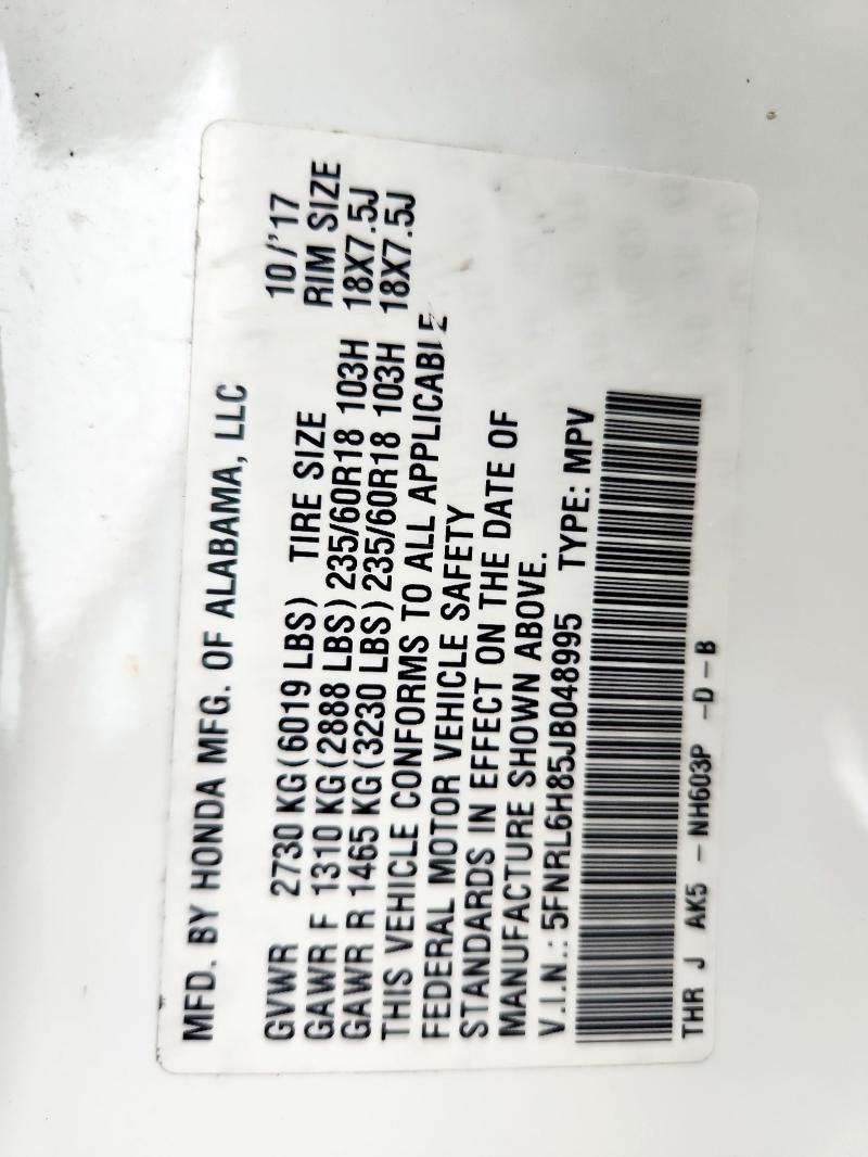 5FNRL6H85JB048995 - 2018 HONDA ODYSSEY TOURING Ağ foto 13