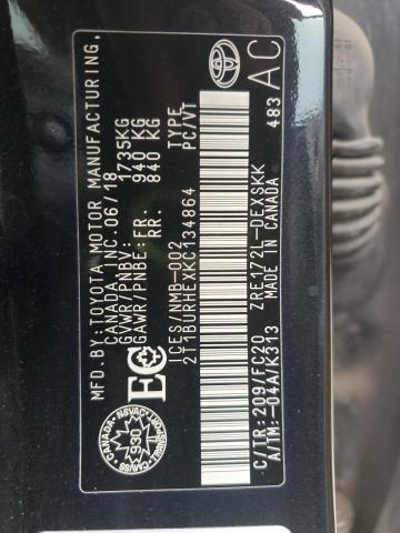 2T1BURHEXKC134864 - 2019 TOYOTA COROLLA L BLACK photo 12