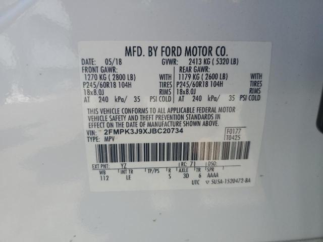 2FMPK3J9XJBC20734 - 2018 FORD EDGE SEL 白色 照片 13