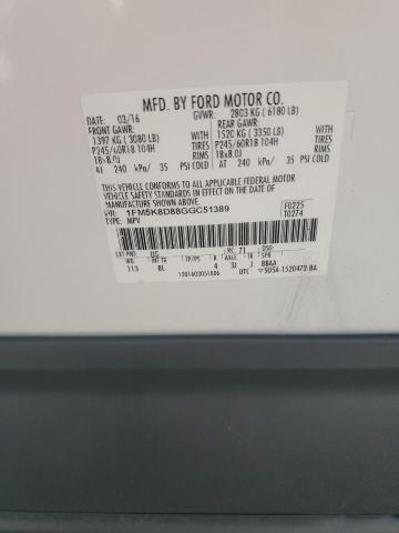 1FM5K8D88GGC51389 - 2016 FORD EXPLORER XLT Белый фото 13