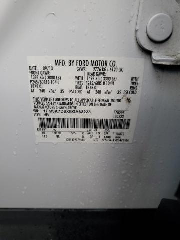 1FM5K7D8XEGA63223 - 2014 FORD EXPLORER XLT WHITE photo 13