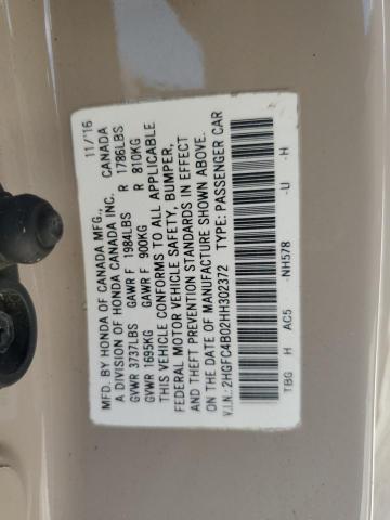 2HGFC4B02HH302372 - 2017 HONDA CIVIC LX BROWN photo 12