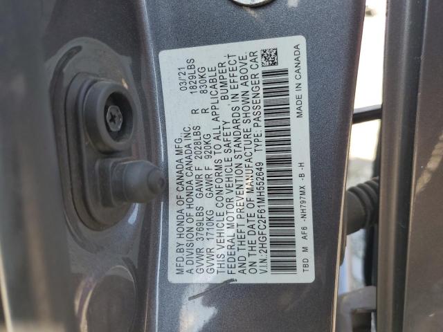 2HGFC2F61MH552649 - 2021 HONDA CIVIC LX 灰色 照片 12