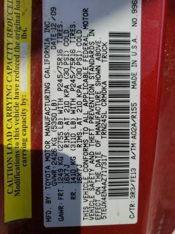 5TEUX4EN4AZ717317 - 2010 TOYOTA TACOMA ACCESS CAB Қызыл фото 13