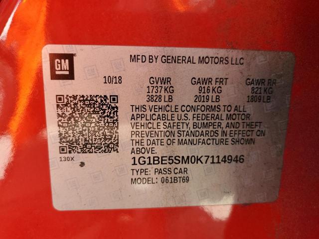 1G1BE5SM0K7114946 - 2019 CHEVROLET CRUZE LT წითელი ფოტო 13