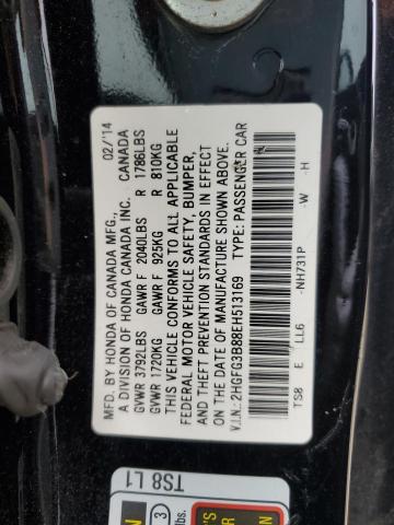 2HGFG3B88EH513169 - 2014 HONDA CIVIC EX BLACK photo 12