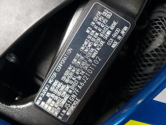 JS1GN7FA6J2101102 - 2018 SUZUKI GSX-R600 BLUE photo 10