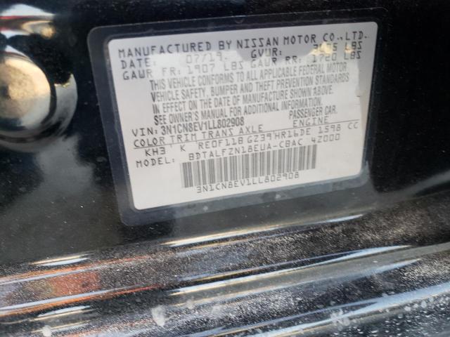 3N1CN8EV1LL802908 - 2020 NISSAN VERSA SV BLACK photo 12