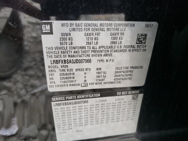 LRBFXBSA0JD007966 - 2018 BUICK ENVISION PREFERRED შავი ფოტო 13