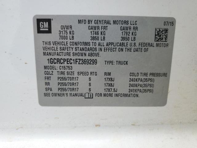 1GCRCPEC1FZ369299 - 2015 CHEVROLET SILVERADO C1500 白色 照片 12