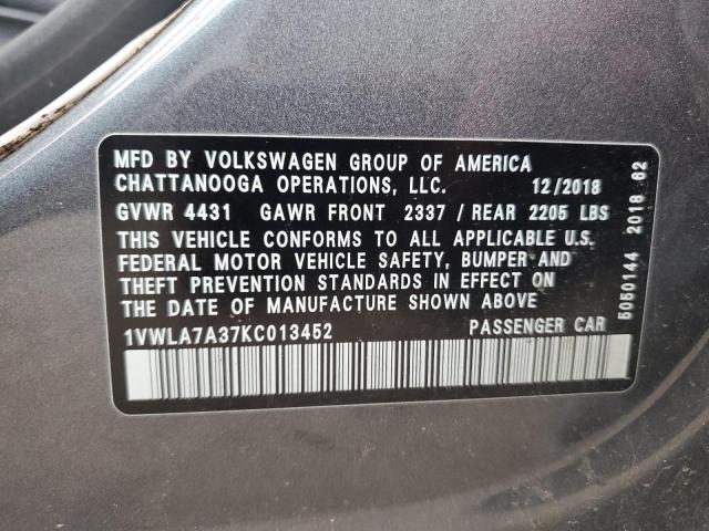 1VWLA7A37KC013452 - 2019 VOLKSWAGEN PASSAT WOLFSBURG Grau Foto 12