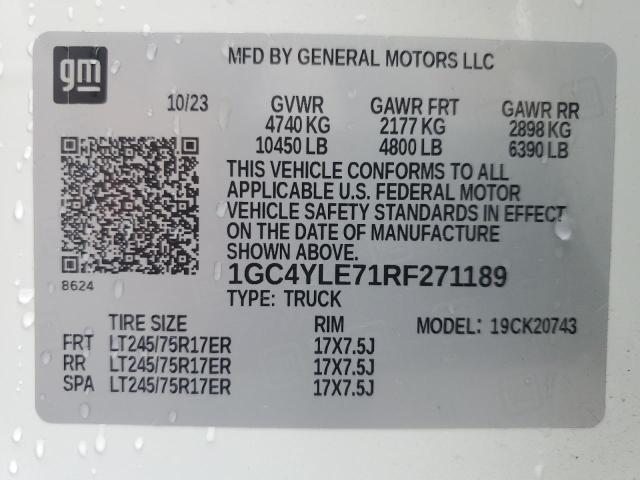 1GC4YLE71RF271189 - 2024 CHEVROLET SILVERADO K2500 HEAVY DUTY WHITE photo 12