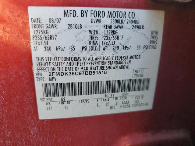 2FMDK36C97BB51518 - 2007 FORD EDGE SE RED photo 13