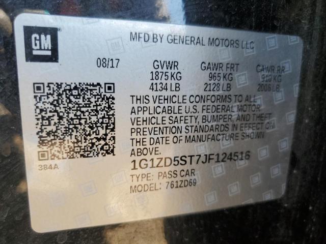 1G1ZD5ST7JF124516 - 2018 CHEVROLET MALIBU LT BLACK photo 12