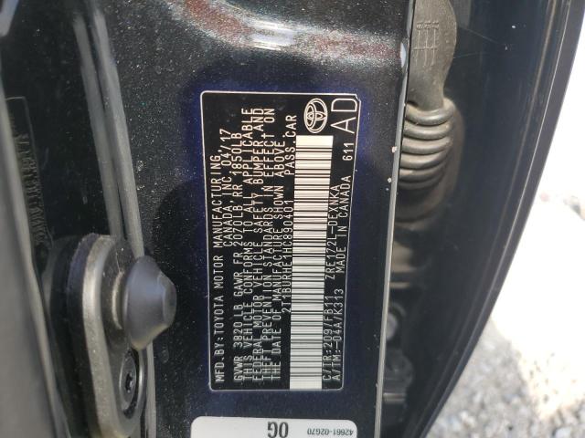 2T1BURHE1HC890401 - 2017 TOYOTA COROLLA LE L BLACK photo 12