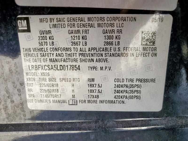 LRBFXCSA5LD017854 - 2020 BUICK ENVISION ESSENCE أزرق صورة 12