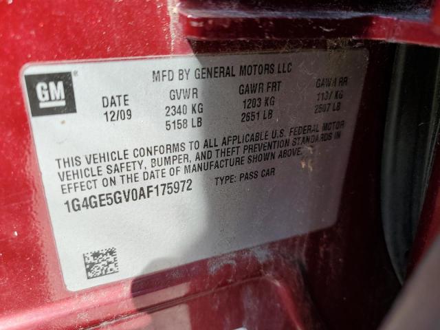 1G4GE5GV0AF175972 - 2010 BUICK LACROSSE CXS RED photo 12