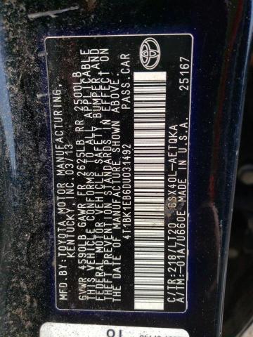 4T1BK1EB6DU031492 - 2013 TOYOTA AVALON BASE 黑色 照片 12