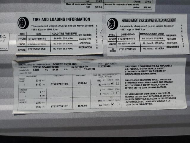 5ZT2XLSB4MZ792948 - 2021 FOREST RIVER XLR BOOST - 27QBX TWO TONE photo 10