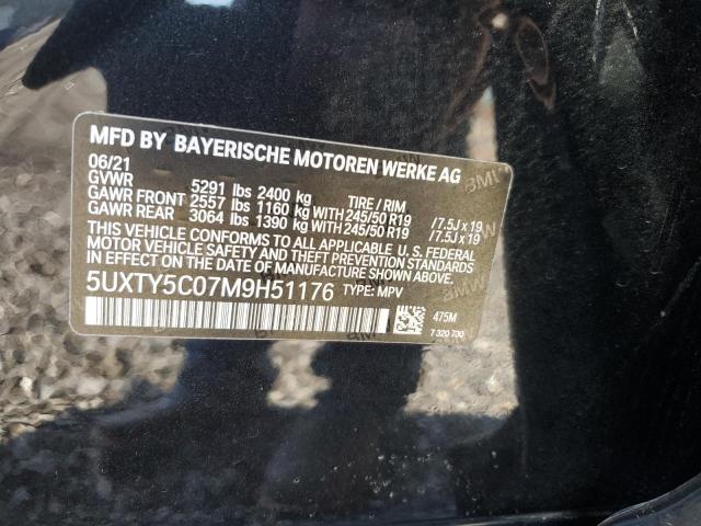 5UXTY5C07M9H51176 - 2021 BMW X3 XDRIVE30I BLACK photo 13