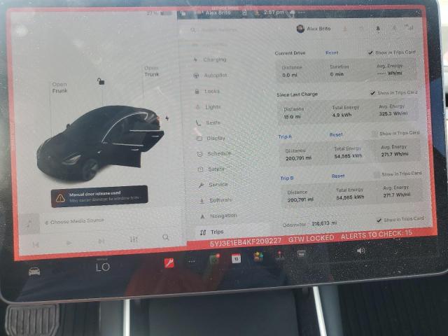 5YJ3E1EB4KF209227 - 2019 TESLA MODEL 3 BLACK photo 9