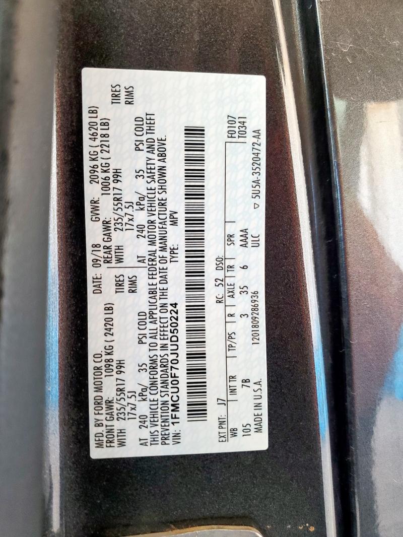 1FMCU0F70JUD50224 - 2018 FORD ESCAPE S BLACK photo 13