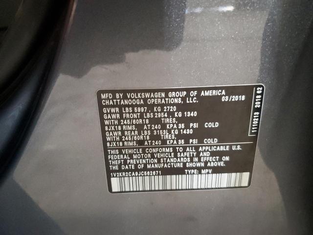 1V2KR2CA9JC562671 - 2018 VOLKSWAGEN ATLAS SE Szary zdjęcie 13