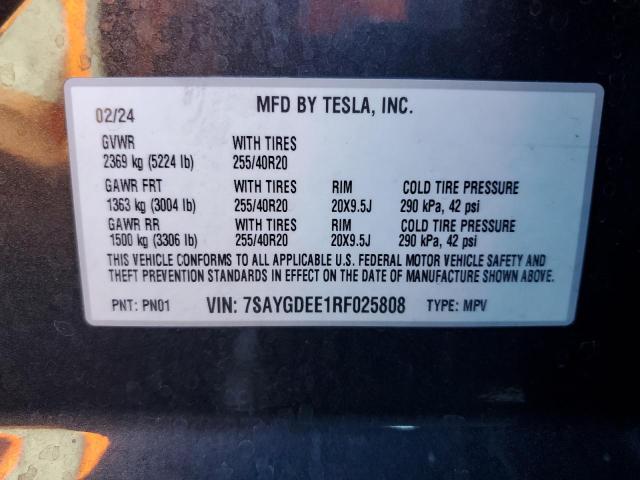 7SAYGDEE1RF025808 - 2024 TESLA MODEL Y Сірий фото 12