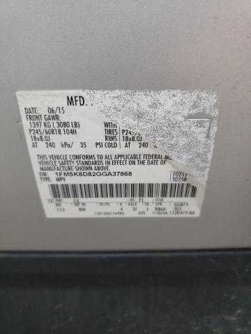 1FM5K8D82GGA37868 - 2016 FORD EXPLORER XLT Gümüş fotoğraf 14