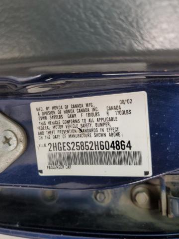 2HGES25852H604864 - 2002 HONDA CIVIC EX BLUE photo 13