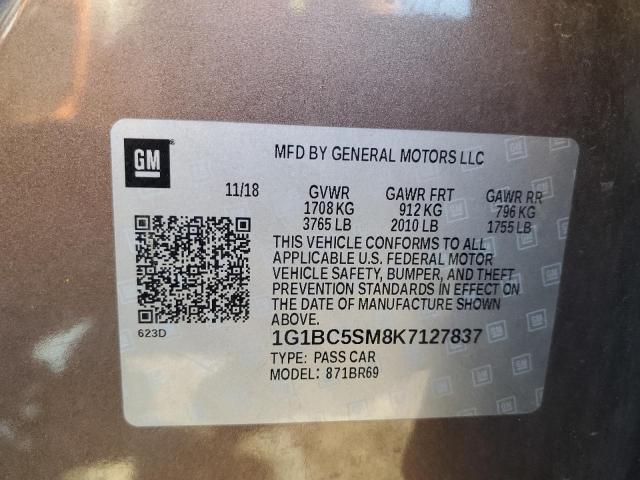 1G1BC5SM8K7127837 - 2019 CHEVROLET CRUZE LS 棕色 照片 12