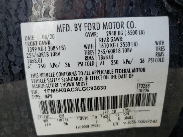 1FM5K8AC3LGC93830 - 2020 FORD EXPLORER POLICE INTERCEPTOR Qara foto 13