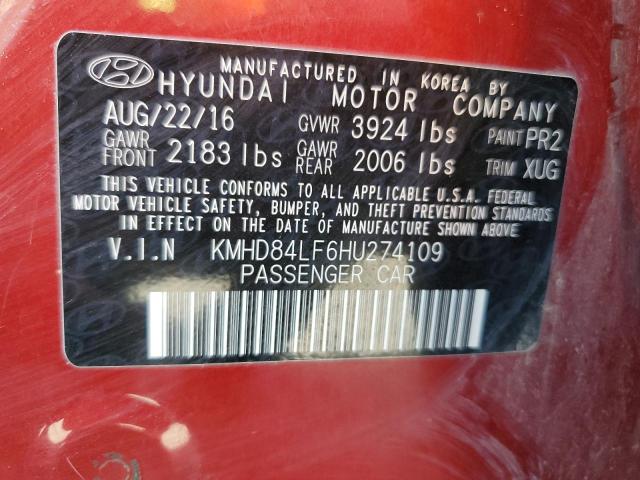 KMHD84LF6HU274109 - 2017 HYUNDAI ELANTRA SE RED photo 12