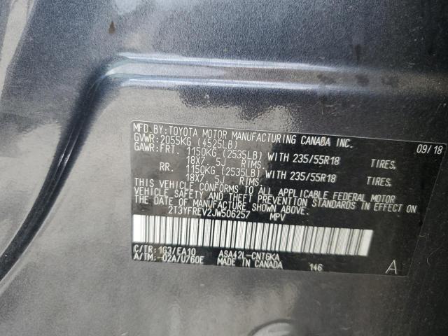 2T3YFREV2JW506257 - 2018 TOYOTA RAV4 LIMITED Մոխրագույն լուսանկար 13