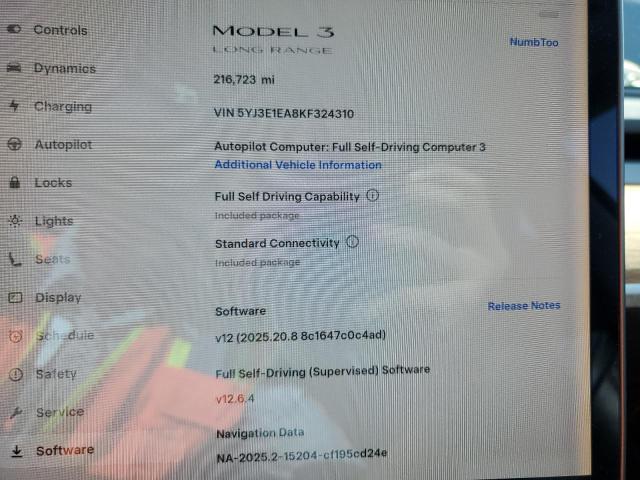 5YJ3E1EA8KF324310 - 2019 TESLA MODEL 3 ნაცრისფერი ფოტო 9