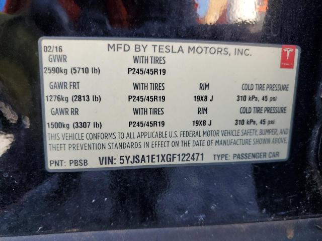 5YJSA1E1XGF122471 - 2016 TESLA MODEL S შავი ფოტო 12