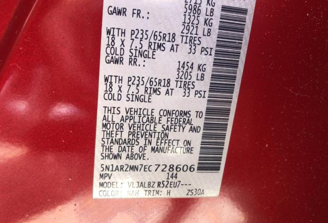 5N1AR2MN7EC728606 - 2014 NISSAN PATHFINDER S RED photo 10