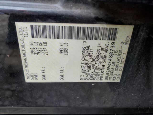 1N4AL2AP4CN488739 - 2012 NISSAN ALTIMA BASE 黑色 照片 12