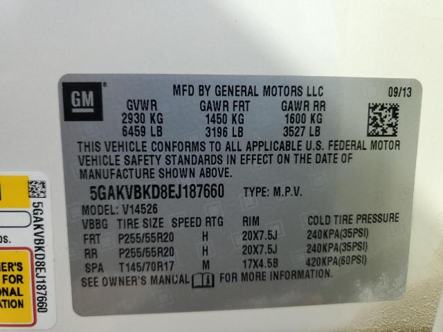 5GAKVBKD8EJ187660 - 2014 BUICK ENCLAVE WHITE photo 13