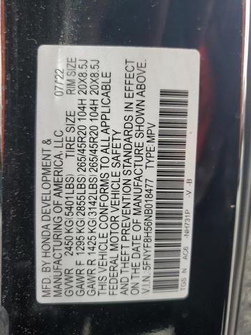 5FNYF8H56NB018477 - 2022 HONDA PASSPORT EXL შავი ფოტო 13