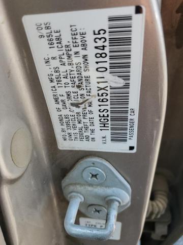 1HGES165X1L018435 - 2001 HONDA CIVIC LX TAN photo 12