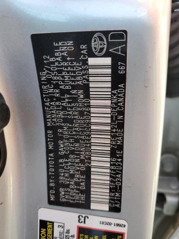 2T1BU4EE9CC907610 - 2012 TOYOTA COROLLA BASE SILVER photo 13