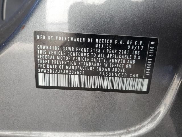 3VW2B7AJ9JM232529 - 2018 VOLKSWAGEN JETTA S GRAY photo 12