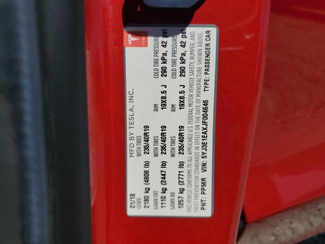 5YJ3E1EAXJF004646 - 2018 TESLA MODEL 3 RED photo 12