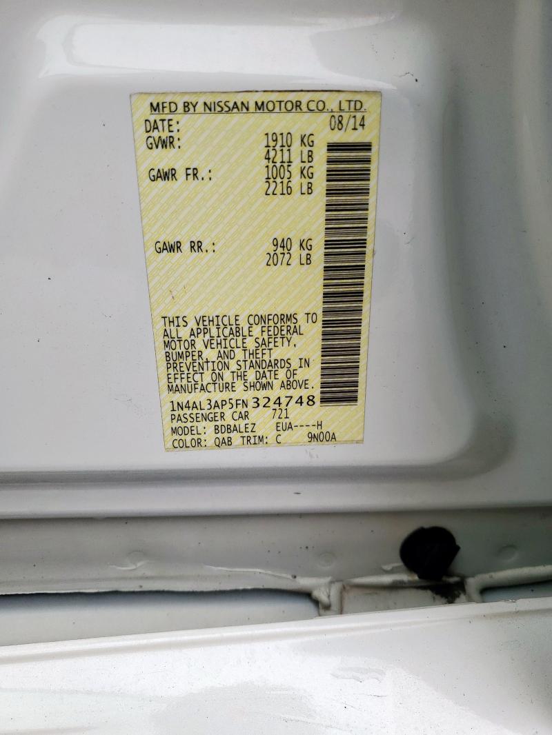 1N4AL3AP5FN324748 - 2015 NISSAN ALTIMA 2.5 WHITE photo 13