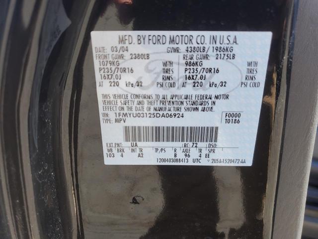 1FMYU03125DA06924 - 2005 FORD ESCAPE XLT BLACK photo 12