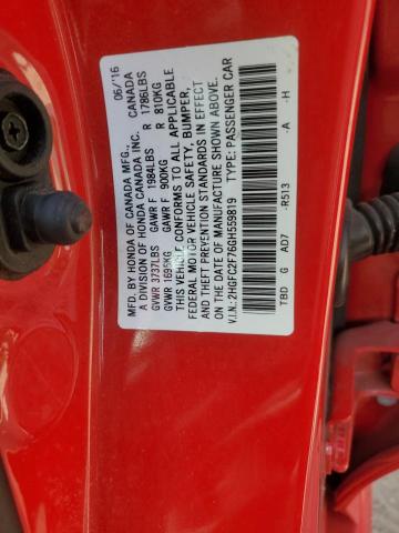 2HGFC2F76GH559819 - 2016 HONDA CIVIC EX RED photo 12